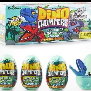 Bulk 4 DINOBROS Mini Dinosaur Figures Toys Surprise Dino Chomper Keychains bulk